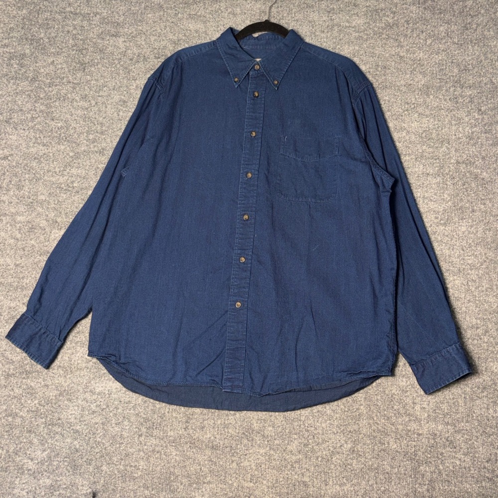 Eddie Bauer Button Down Shirt Mens L Blue 100% Cotton Long Sleeve Casual Classic